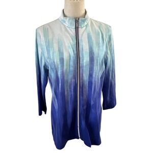 Weekends by Chico's Blue Ombre Vertical Stripe Zip Up Jacket Top Size 1 M 12‎